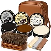 Feilove Shoe Polish Kit 8PCS – Premium Black, Brown & Neutral Polish, Horsehair Brush, 3 Cloths & Compact Pouch for Leather Shoe Care, Waterproof for Boots and Shoes, Office and Travel