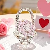 H&D HYALINE & DORA Glass Rose Flower Gift for Women Handcraft Pink Crystal Rose Flower Basket Figurine for Valentine's Day Mother's Day Christmas