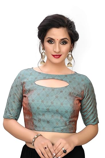 Women's Printed Silk Blouse With Round Neck (BL-20043)_Free_Size