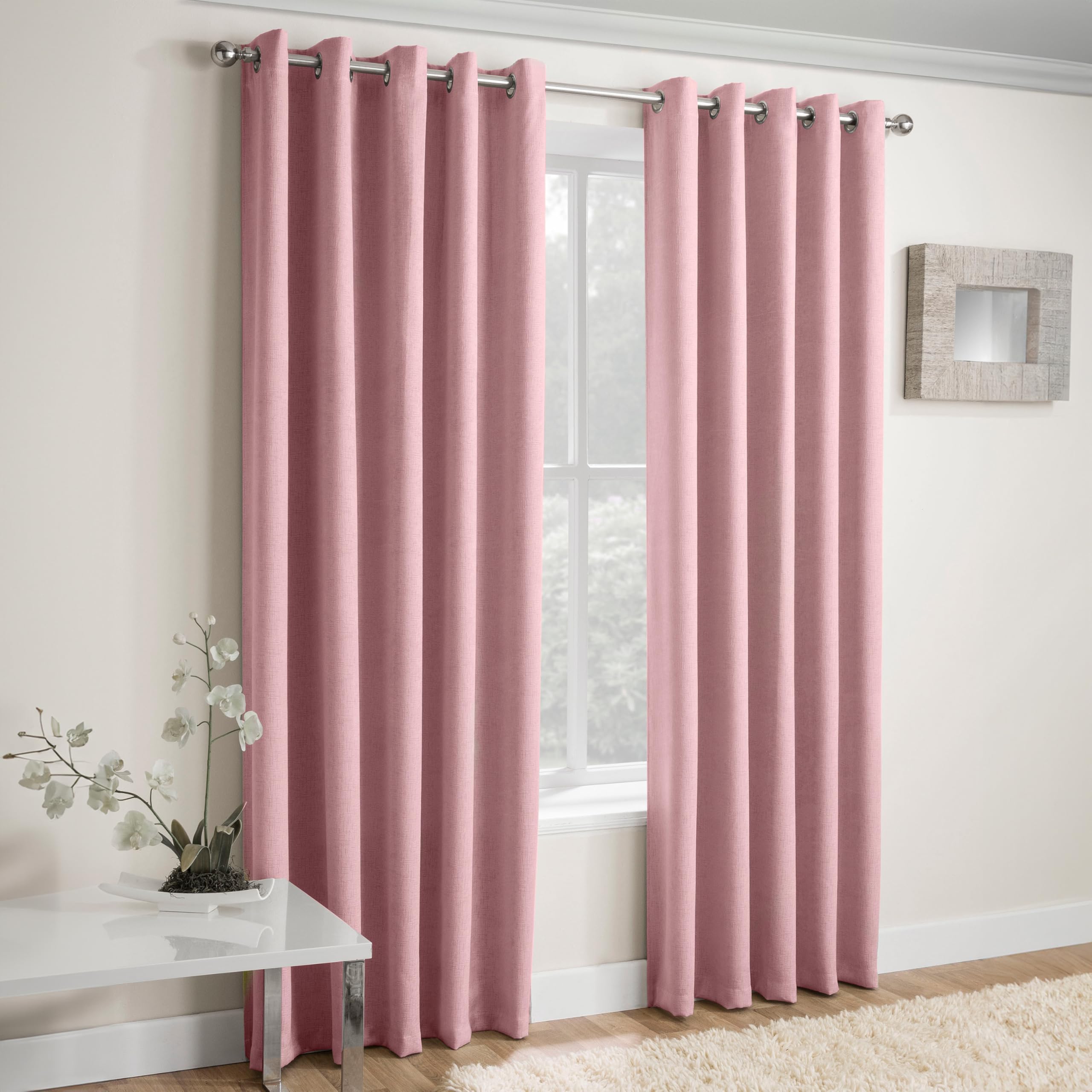 Enhanced Living Vogue Blush Pink 46 x 90 inch (117x229cm) Eyelet Thermal Noise Reducing Dim Out Curtains for Bedroom and Living Room