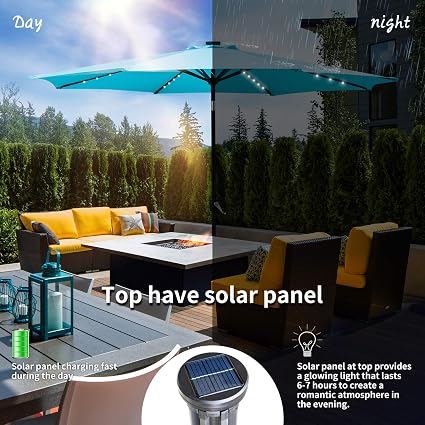 Beige 8 Steel Ribs Patio Watcher 9 Feet Solar Umbrella 40 Led Lighted Patio Umbrella Outdoor