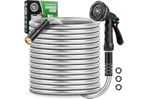 Amayrose Garden Hose with 10-Function Nozzle, Leak-proof Metal Connector Hose, No Knots, Kink-Free Hoses, Lighter, Anti-Pets, Wear-Resistant, 3/4 GHT, Water Hose for Garden, Yard, Outdoor（50 FT）