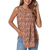 SUNNEGOO Women's Sleeveless Tank Tops Printed Pleated Loose Casual Blouse Shirt Flare Tunic Tank Tops for Women Summer