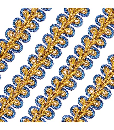 Gallone Treccia Gimp Imperial II Oro E Blu Navy 13 Mm - Venduto Al Metro, Rifinitura Per Tappezzeria E Paralumi