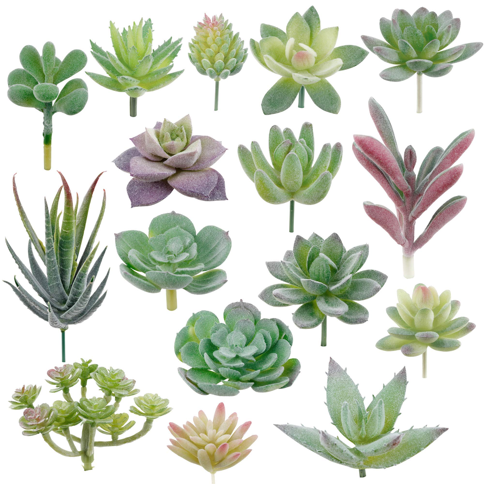 Augshy Artificial Succulents, 16 Pack Fake Succulents Plants Artificial Small Fake Plants Faux Succulents Unpotted for Lotus Landscape Decorative Garden Arrangement Decor,Green