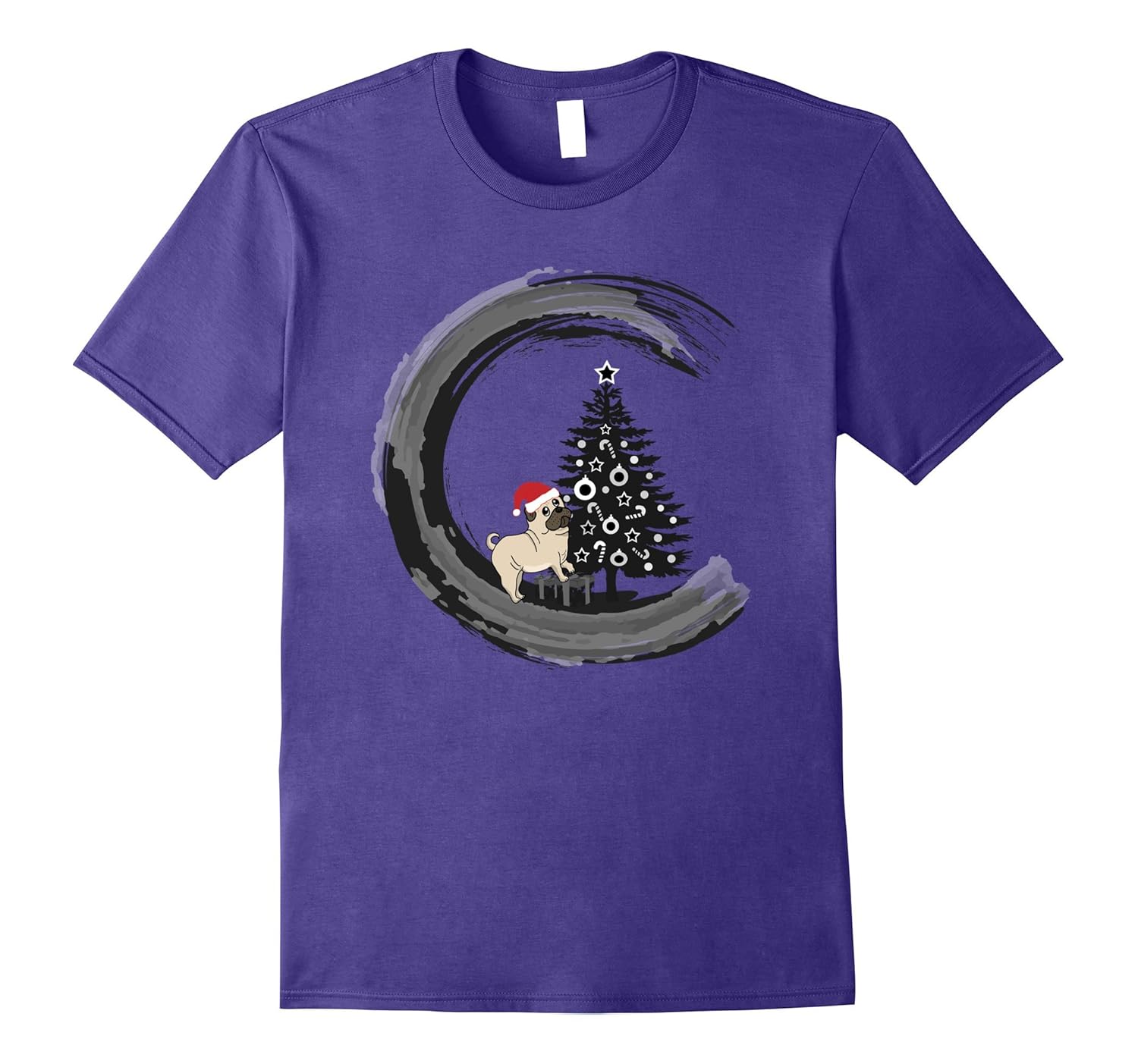 Christmas Pug T Shirt Christmas Tree Calligraphy Circle Tee-ANZ