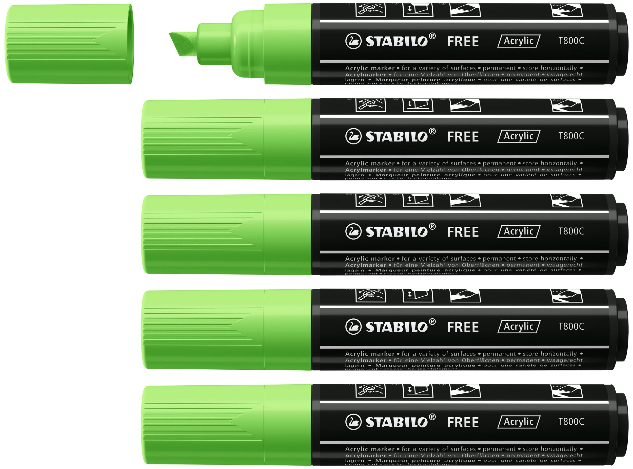 STABILO Acrylic Marker FREE Acrylic - T800C 2-3 mm Bullet Tip - Box of 5 - Light Green