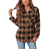 Zontroldy Womens Flannel Shirt Plaid Buffalo Long Sleeve Button Down Oversized Flannels Shirts Blouse Tops