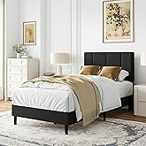 IOILORI Twin Size Bed Frame Platform with Velvet Upholstered Headboard, Sturdy Wooden Slats, No Spring Box, No Noise, Easy to Assemble, Bedframe with Strong Wooden Slats, Black