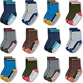 JAKIDAR 12 Pack Baby Toddler Socks Non Slip Grip Cotton Crew Socks for Boys Girls Infants Kids