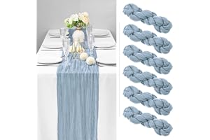 SHOWGEOUS 6 Pack Dusty Blue Cheesecloth Table Runner Gauze Table Runner 10FT Long Semi-Sheer Table Runner Boho or Rustic Wedding Table Decor for Wedding Decor Arch Draping Bridal Shower Holiday Party