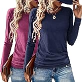 Gihgoew 2 Pack Womens Tops Crewneck Soft Long Sleeve Shirts Fall Clothes Casual Tshirts Basic Tee