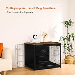DWANTON Dog Crate Furniture with Cushion, Wooden