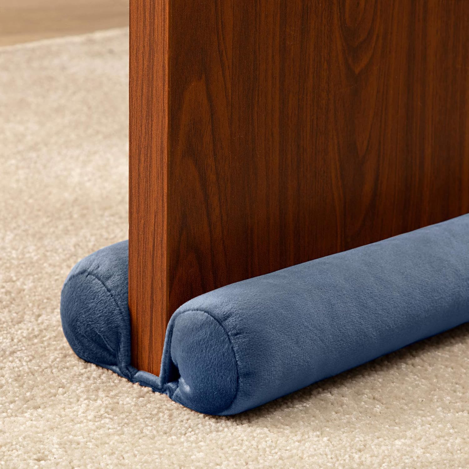 Draft Stoppers - TumiMallody Door Draft Stopper Double Sided Weather Stripping Noise Breeze Draft Blocker Door Sweeps Washable Under Door Seal Strip Adjustable Velvet Draft Guard Multi Color Available (36 inch, Blue)