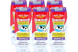 Milk Organic Whole Milk, Shelf Stable Whole Milk Boxes, Horizon Milk Single Serve, 8.0 Fl oz (BETRULIGHT Value Pack of 6) (Low Fat Vanilla)