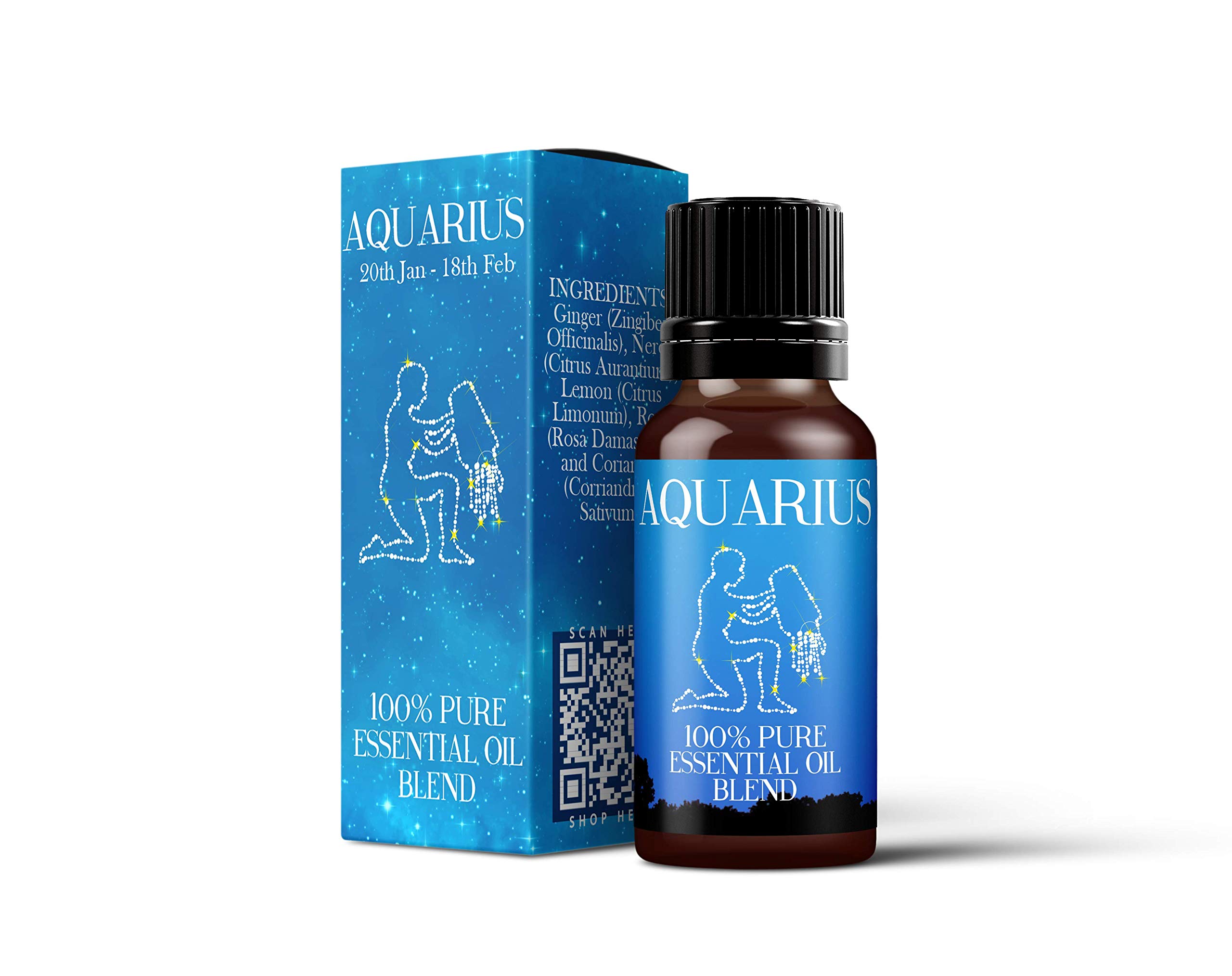 Mystix London | Aquarius Zodiac Essential Oil Blend 10 ml | Coriander • Ginger • Lemon • Neroli • Rose | Air‑Sign Balance & Circulation Support | Vegan, GMO Free