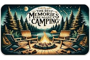 Camping Door Mat, Campfire Camper Doormat Outdoor Indoor Entrance, The Best Memories are Made Camping Welcome Mats for Outsid