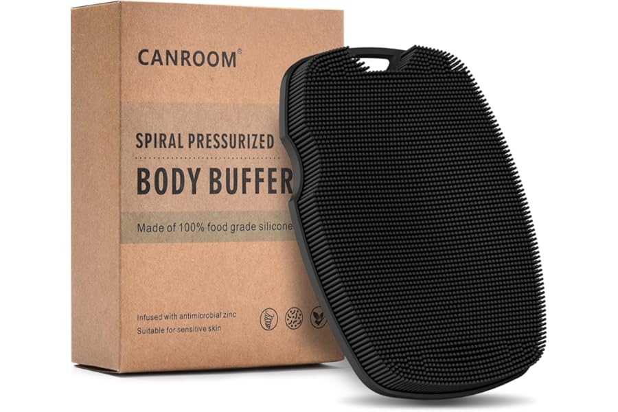 Canroom Silicone Body Scrubber – Anti Zinc Infused-Highly Elastic Bristles Exfoliating Body Scrubber for Shower Body,Cellulite Reduction,Blood Circulation- Black