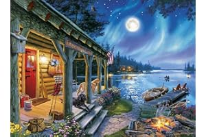 Buffalo Games - Darrell Bush - Moonlight Lodge - 1000 Piece Jigsaw Puzzle , Blue