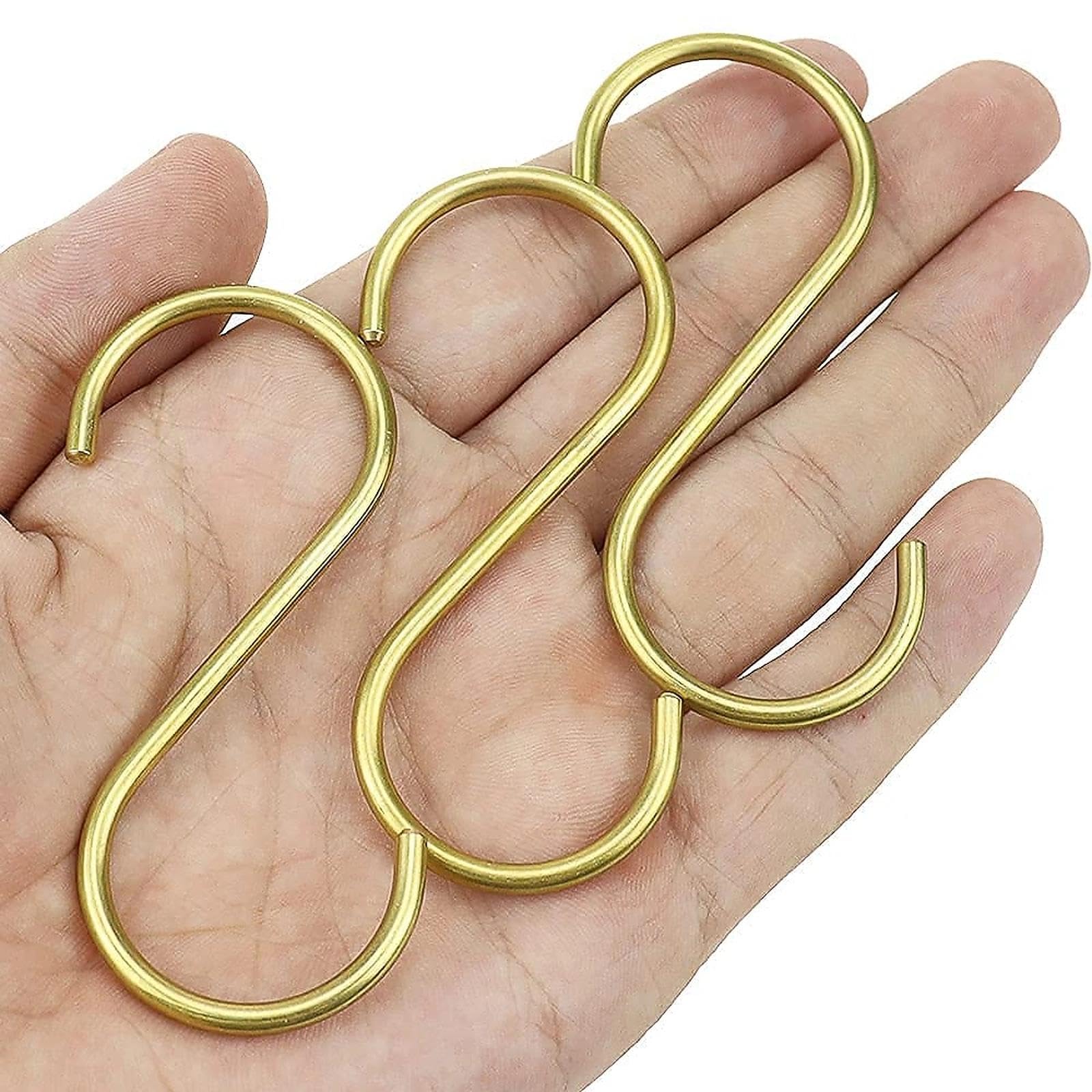 CYUaoao 6Pcs S Hooks for Hanging Metal Hanging Hooks Stainless Steel Plant Hooks Hangers for Garden Kitchen Medium Brass