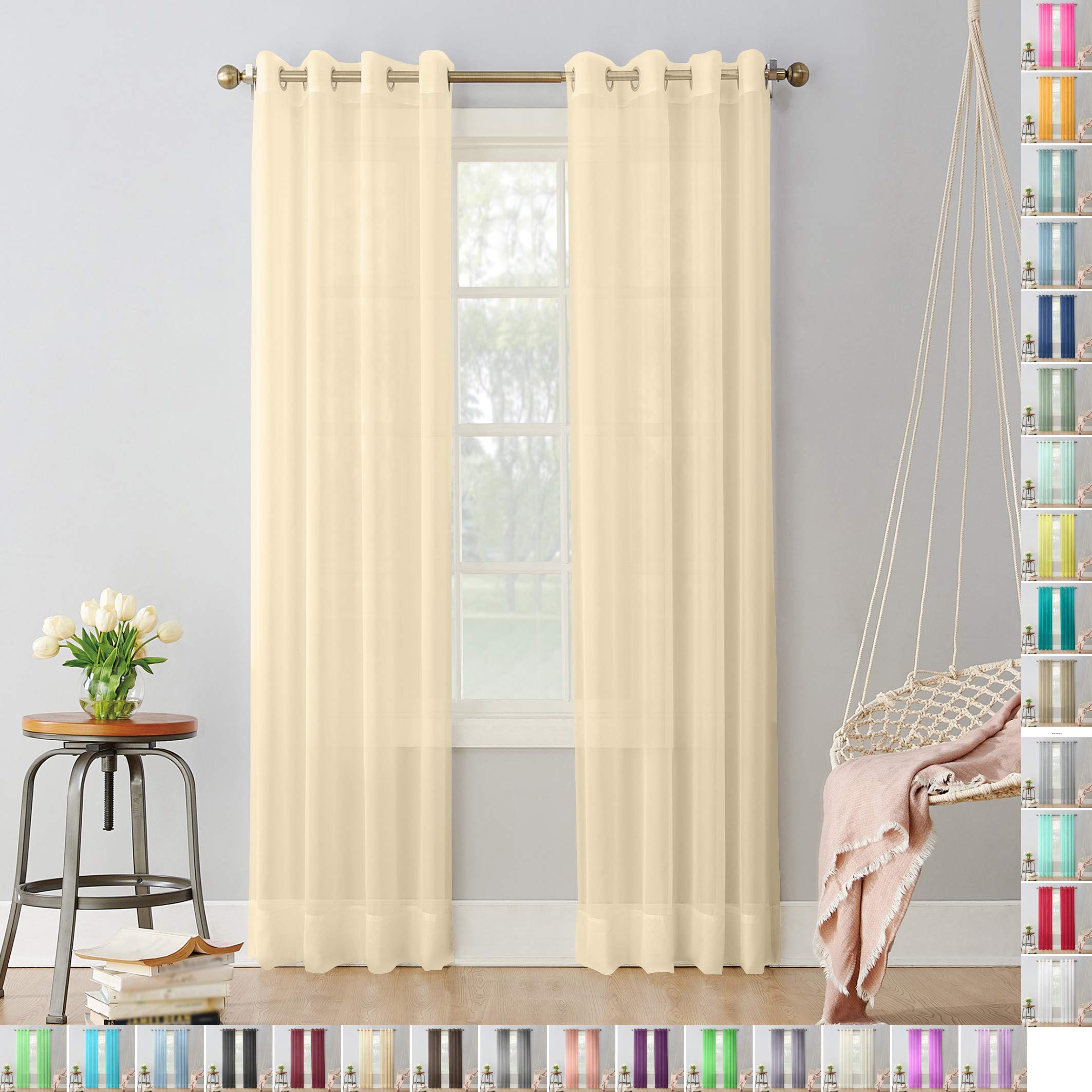 Megachest pair of sheer voile RING top (light champagne, 56" wideX90 drop(W142cmXH228.5cm))