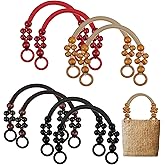 10 PCS Wooden Beaded Purse Handles, 5 Colors Rustic Bead Purse Strap Handles Replacement, Nylon Bag with Beads and Rope for Summer Beach Macrame Crochet Bag DIY Supplies (18.5 in)