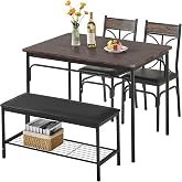 VECELO Kitchen Dining Table Set with Upholstered Bench &amp; 2 Chairs | Space-Saving Compact Design | Perfect for Small Apartments, Breakfast Nooks, Rustic Brown