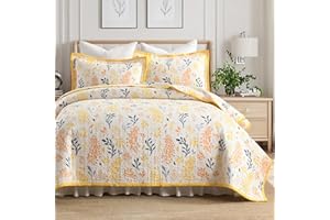 Cinefoso Vintage Floral Quilt Set Queen Size, Farmhouse Bedding & Lightweight Bedspread Set, Exquisite Botanical Print Coverl