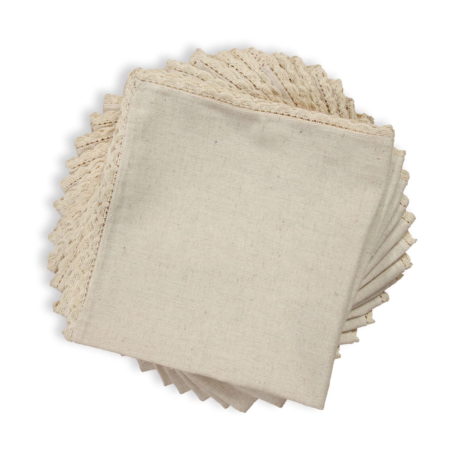 Linen Clubs - Flax Cotton Designer Dinner Napkins - Natural - 20x20 (Set of 12) - Premium Linen Look - 100% Cellulose Natural Fiber (Flax with Lace)