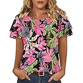 CRAZY GRID Women's Shirts Summer Casual Crewneck Short Sleeve Blouses Cute Floral Print Tunic Tops