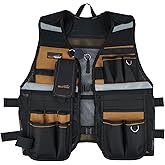 MELOTOUGH Tool Vest for Men Reflective Safety Tool Vest with Adjustable Straps,Removable Phone Holder for Electrical,Carpenters,Construction(Khaki)