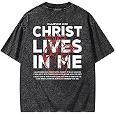 Graphic Tees Summer Women Men Cotton Novelty Oversized Crew Neck Heart with Christ Christian Washed T-Shirt