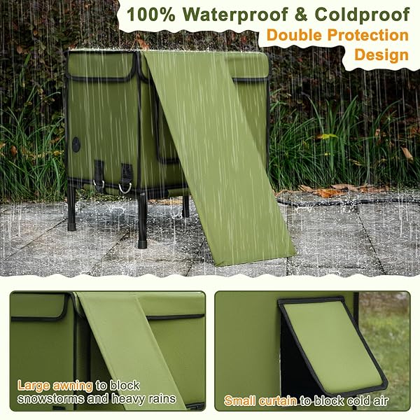 PALOPALO DEWPROOF HEATED CAT HOUSE FOR OUTDOOR WINTER, INSULATED DISCREET PET SHELTER WITH WATERPROOF HEATING PAD & ESCAPE DOOR FOR FERAL, STRAY, BARN KITTY CATS (ARMY GREEN, 16.5″X12.5″X17.7″)