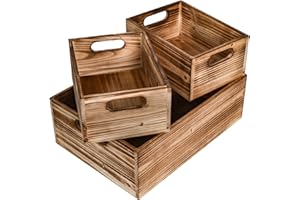 EMAX HOME Wooden Crates with Handles for Display,Home Organizer, wooden crate set for Pantry organizer Storage, Closet, Arts & Crafts,decorative box, Wood Rustic Decor Farmhouse Boxes,storage boxset of 3 Brown