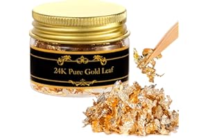 joybest Edible Genuine Gold Leaf Flakes with Tweezers - 30mg 24K Gold Leaf Decorative Dishes, Genuine Gold Flakes for Cakes, Cooking & Beauty Decorative