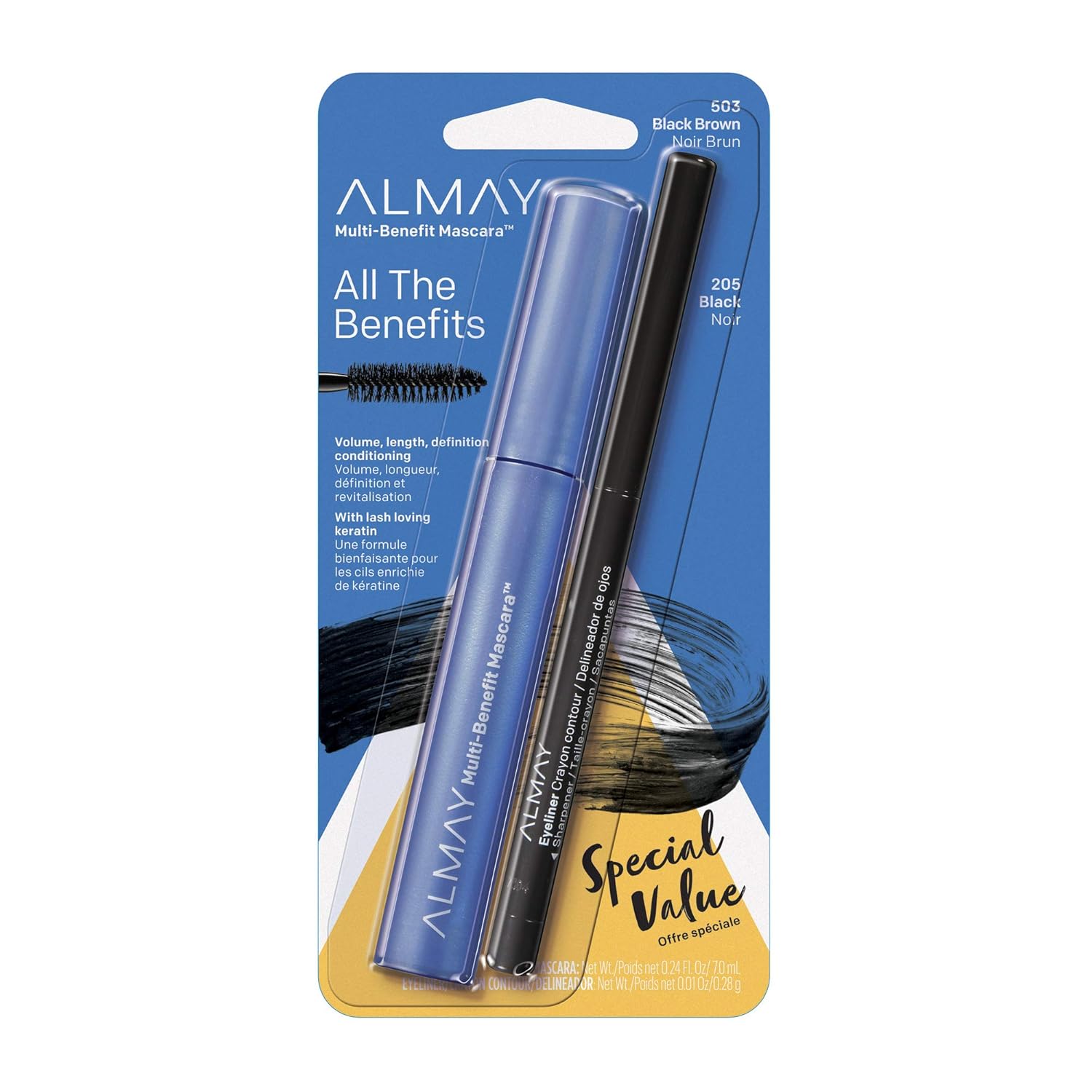 Almay Multi-Benefit Mascara and Eyeliner Duo Value Pack, Black