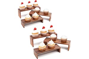 YFEEN Display Wood Stand 6Packs Wooden Risers for Vendor Events,3 Tier Stackable Wooden Cupcake Stand,Farmhouse Decor Wood Dessert Table Display Set Cologne Perfume Organizer Showcase Items (Burning, 7.8''x 8.5''x 9.3'')