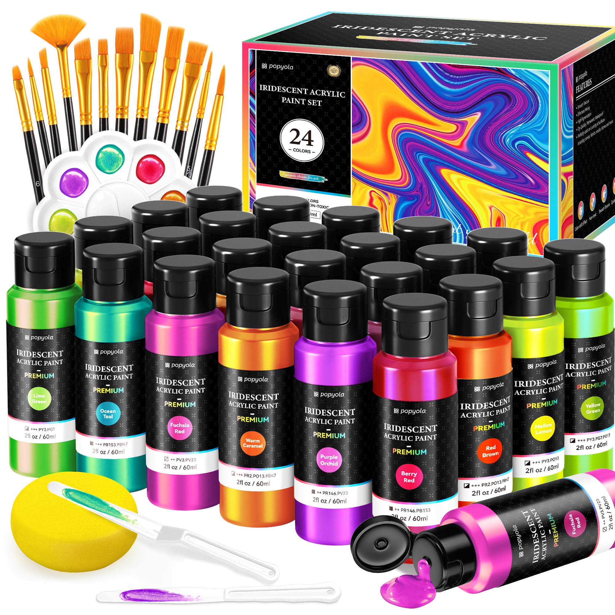 Photo 1 of ***MISSING PARTS***
40 PCS Iridescent Acrylic Paint Set with 12 Brushes, 2 Knives & Palette, 24 Colors (2oz/60ml) Art Craft Paint for Adults Artists Beginners, Canvas Ceramic Rocks Wood Painting Kit Art Supplies