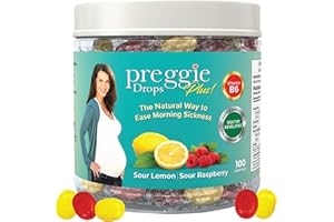 THREE LOLLIES Preggie Pop Drops Plus with Vitamin B6 for Pregnancy Nausea Relief, Morning Sickness Candy with Essential Oils for Pregnant Women – Sour Lemon & Sour Raspberry, 100 Count