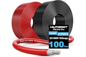 Hiutgowt 2x100FT Solar Panel Wire, Solar Cable, Solar Wire 10AWG, Solar Extension Cable, 10 Gauge Tinned Cooper PV Wire for MPPT Controller Home Roofs Boat Marine Automotive RV Camping Solar Panels