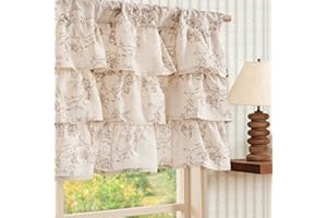 jinchan Ruffled Floral Valance Curtain Shabbychic Linen Window Valance 18 Inch Farmhouse Rustic Window Treatment for Kitchen Bedroom Living Room Rod Pocket 1 Panel Taupe on Linen