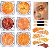 Teenitor Face Glitter, Orange Body Glitter Gel, Holographic Glitter for Face and Body, Hair, Makeup for Festival Party Cheer Makeup