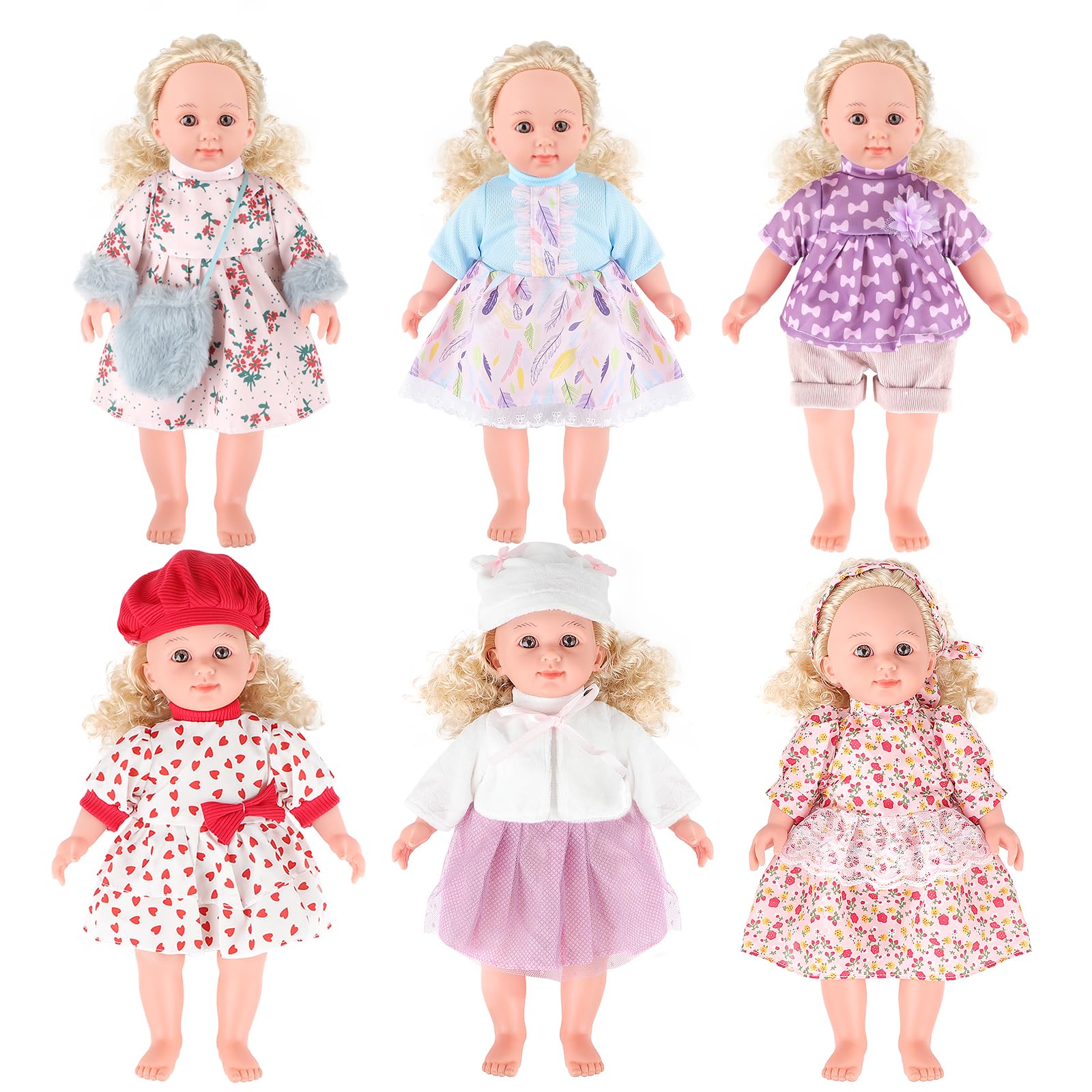 deAO 6 Set Dolls Clothes Outfits for 12 to 14 Inch Baby Dolls Dress-Up Fashion Baby Doll Clothes Accessories for New Born Baby Dolls, Dolls Clothes(Doll not included)
