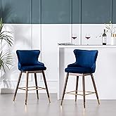 Roundhill Furniture Leland Fabric Upholstered Counter Height Wingback Stools, Set of 2, Blue