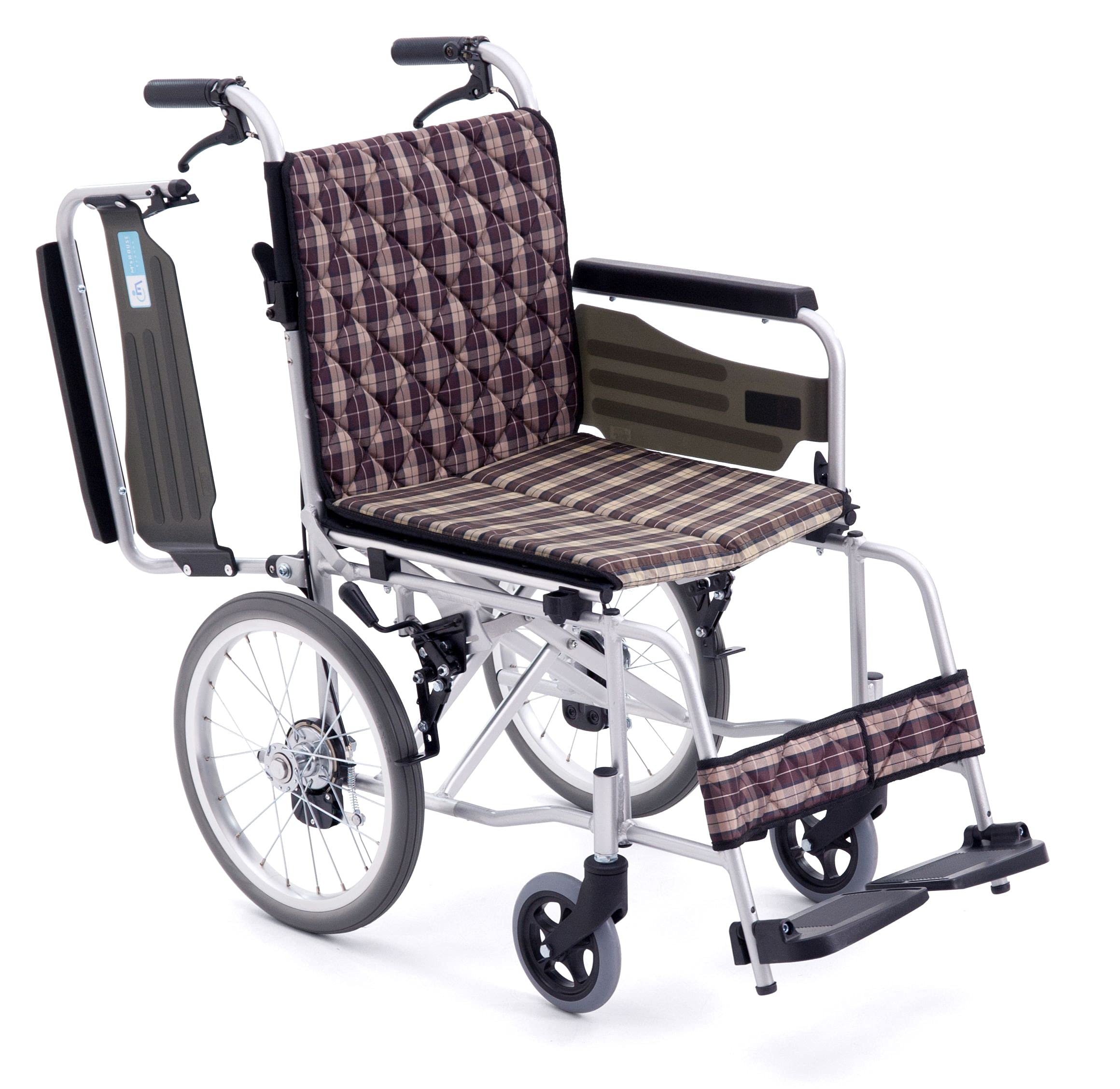 エムズハウス：車椅子 折りたたみ 軽量 コンパクト 介助式 【EH-3W40】肘掛け跳ね上げ (#41 茶ﾁｪｯｸ)商品画像