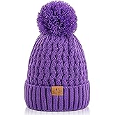 DOCVIT Kids Winter Beanie Hat, Children’s Warm Knitted Fleece Lined Woollen Ski Pompom Hat for Boys & Girls 3-9 Years