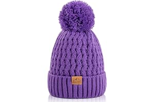 DOCVIT Kids Winter Beanie Hat, Children’s Warm Knitted Fleece Lined Woollen Ski Pompom Hat for Boys & Girls 3-9 Years