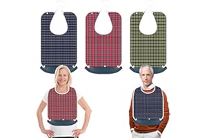 TaoTazon TaTazon Adult Bibs, 3 Pack Bibs for Women and Men Eating Washable, Reusable Adult Clothing Protectors with Detachable Crumb Catcher for Elderly Men(Green/Red/Blue with Straps)