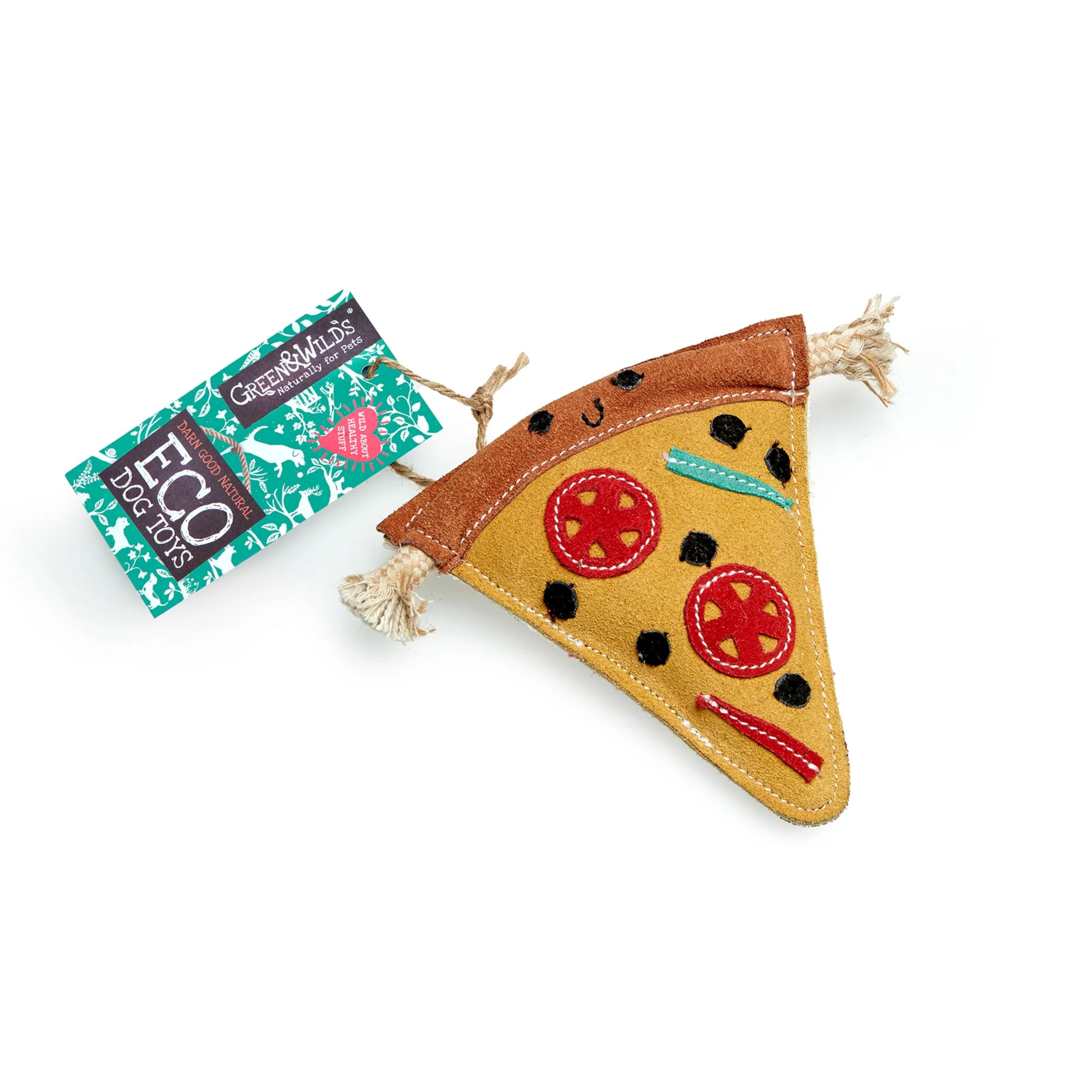 Green & Wilds Eco-Friendly Natural Dog Toy - Pepe La Pizza - Suede & Jute Sustainable Chew Toy