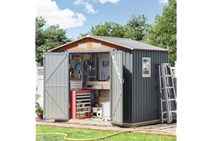Verdeluxe 8x6FT Metal Shed & Outdoor Storage Shed, Steel Tool Multi-Used Shed with Vents,Lockable Doors,Window,Compact Tool Shed for Backyard, Patio, Lawn and Garden Various Storage(Matte Gray)